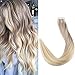 Full Shine Tape in Hair Extensions 16 Inch Real Hair Tape Extensions Balayage Nordic Color 18 Fading to 22 and 60 Platinum Blonde 20 Pieces 50 Grams Glue on Hair Extensions