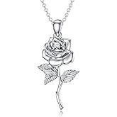 LWXIE Diamond Rose Flower Pendant Necklace for Women 925 Sterling Silver Lab Grown Diamond Jewelry Gifts for Mom Wife Girlfriend 0.06 Ct D Color VVS