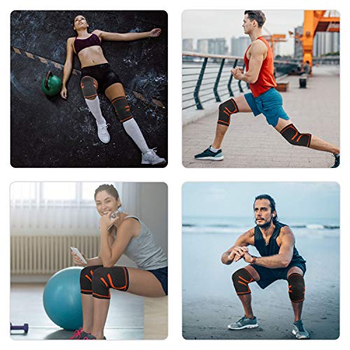 Knee Sleeve, 711TEK Knee Brace for Joint Pain and Arthritis Relief, Improved Circulation Compression - Wear Anywhere(Orange-XL-2Pcs)