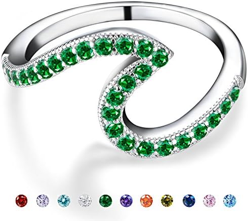 Emerald Birthstone Ring for women-Copper Round Cubic White Zirconia Solitaire Wedding Engagement May Birthstone Ring Size 8 for Women