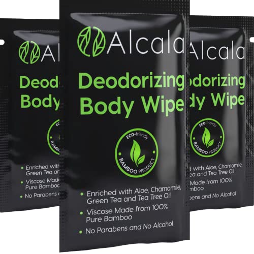 Alcala Deodorizing Body Wipes 100 Pure Bamboo with Tea Tree, Individually Wrapped Biodegradable