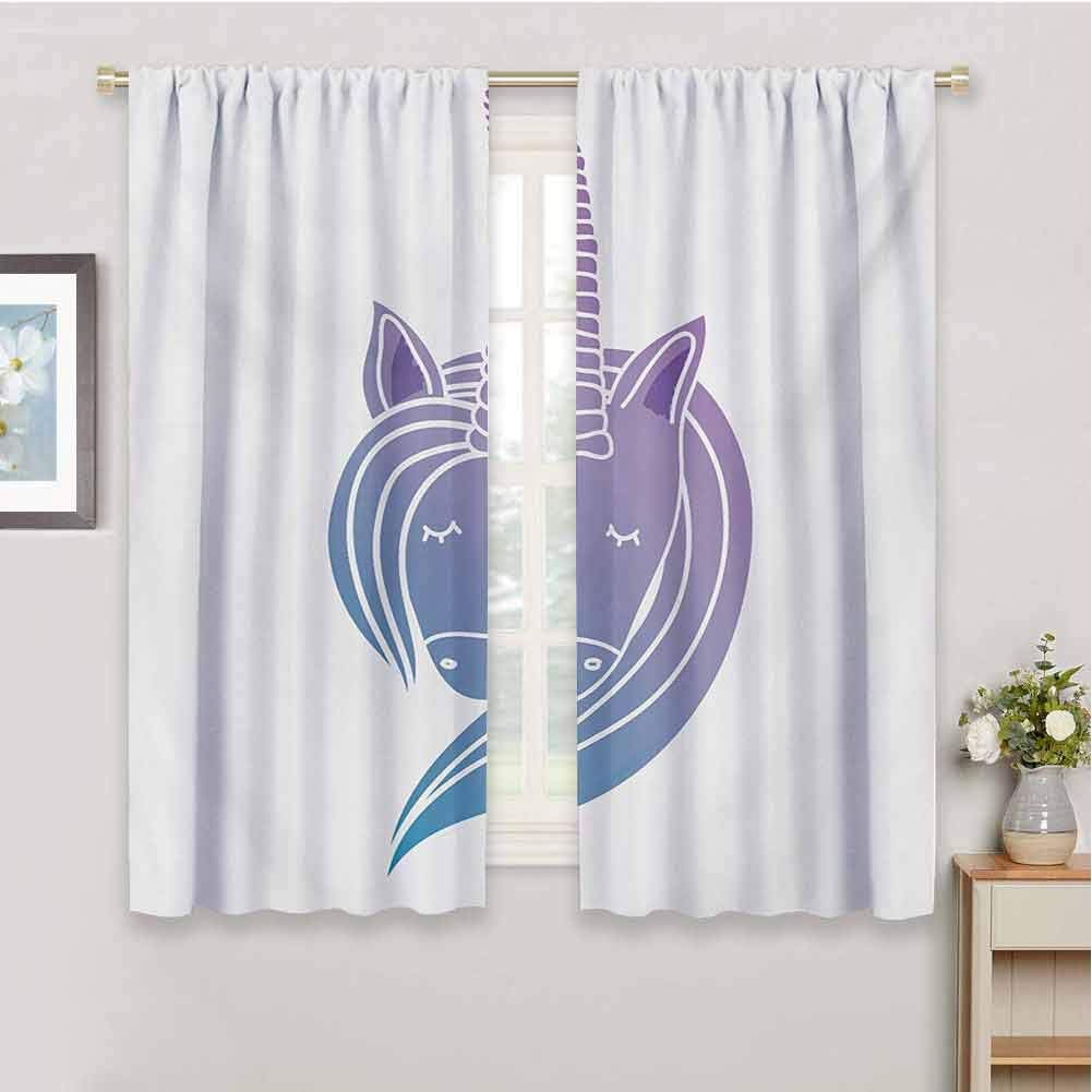 Unicornkids curtainSilhouette of a Mythical Horse with Horn Doodle Ancient Creature DesignwindowLavender and Blue55 x 63 inch