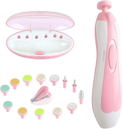 Amazon Co Jp ベビー電動ネイルケア ベビー 爪やすり 赤ちゃん 電動 爪やすり 電動 低騒音 角質ケア 甘皮処理 ベビ 安全なつま先の指の 爪の 新生児幼児または女性用のledライト付き 13個の研削ヘッド 1個のネイルカッターが含まれています 付属一生品質保証 ピンク
