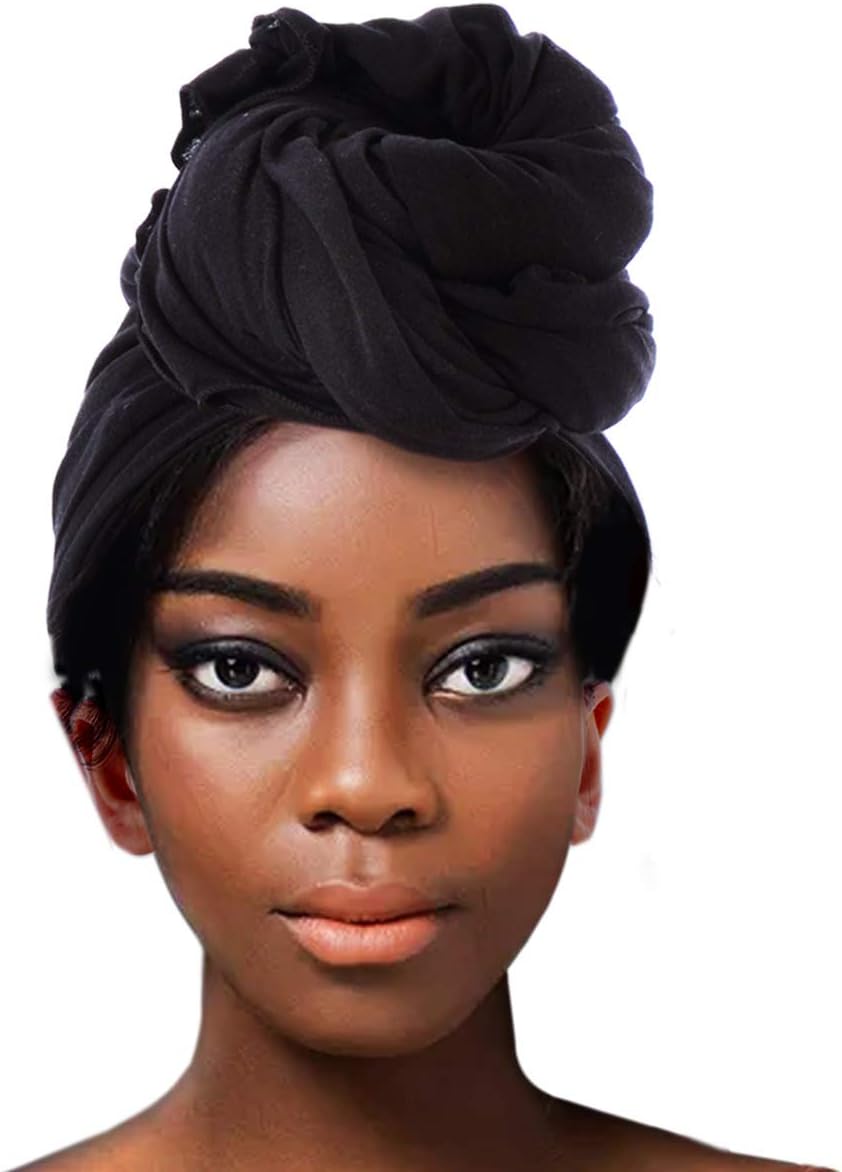 ACRABROS Stretch Jersey Turban Head Wrap, Urban Hair Scarf - Ultra Soft, Extra Long,Breathable,Black