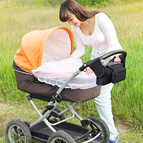 Universal Stroller Organizer [Upgraded] for Smarter Mom with Premium Deep Insulated Cup Holder,Pulaisen Stroller Accessories Bag with 2 Insulated Bottle Holders,for Bottle,Diaper,Phone,Toys,Snack etc - Thumbnail 6