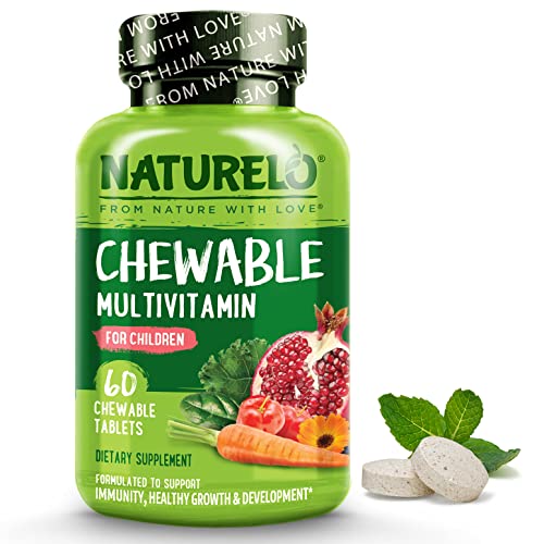 NATURELO Chewable Multivitamin for Children - with Vitamins & Minerals, Whole Food Organic Fruit Blend - Vegan, Vegetarian Supplement for Kids - 60 Tablets