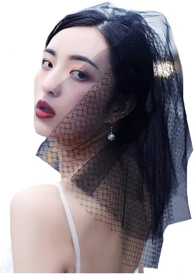 Barode Bridal Black Wedding Veil 2 Tier Layered Lace Shoulder
