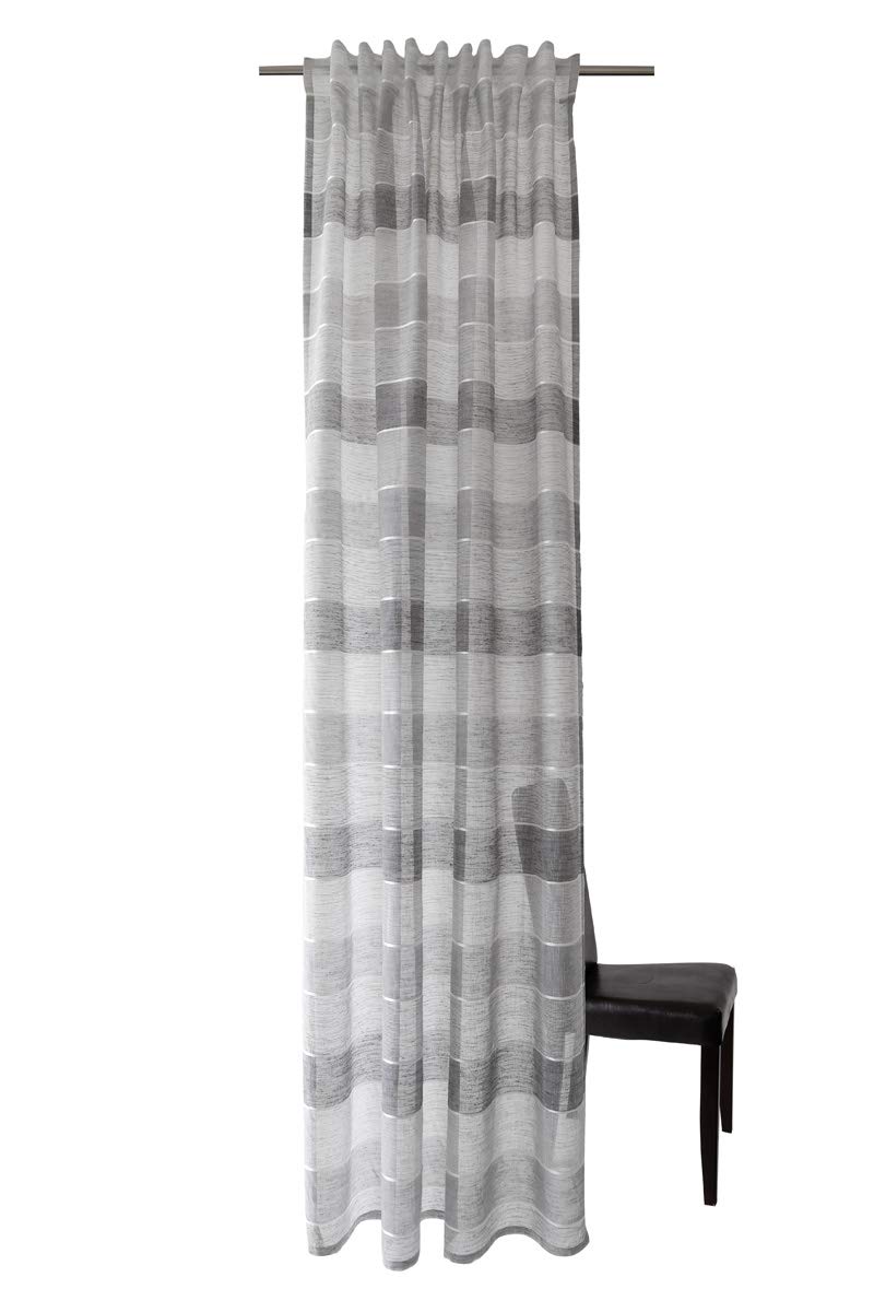 Homing Semi-Transparent Curtain Horizontal Stripes Grey (1 Piece) 245 x 140 cm (H x W)