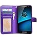 Droid Turbo 2 Case, Arae Motorola Moto Droid Turbo 2 wallet case,[Wrist Strap] Flip Folio [Kickstand Feature] PU leather wallet case with ID&Credit Card Pockets For Moto Turbo 2 (Purple)