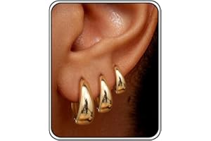 PATISORNA 3Pairs Gold Hoop Earrings Set for Women Chunky Silver Earrings 14K Gold Filled Hypoallergenic Small Huggie Tiny Gol