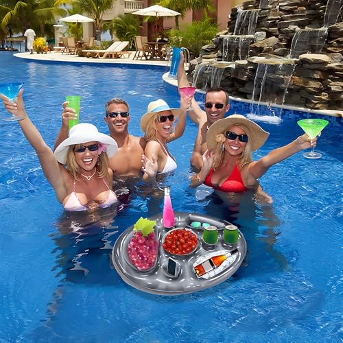 2 in 1 Inflatable Drinks Holder & Snack Tray - Bar with 8 Holes - Large Capacity - Floating Holder for Pool Parties, Beach and Hot Tub