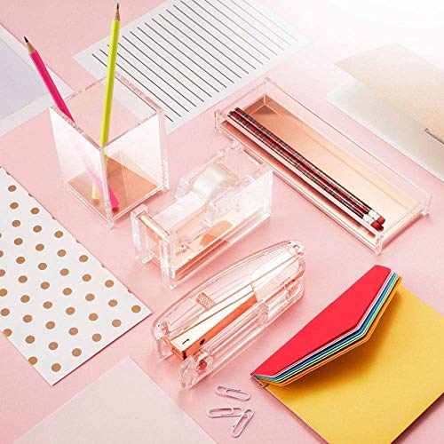 Rose Gold Acrylic Stapler Set Desk Accessory & Decoration Kit for Desk