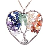 Sedmart 7 Chakra Tree of Life Pendant Wire Wrapped Ancient Copper Heart Necklace Gemstone Charm Jewelry