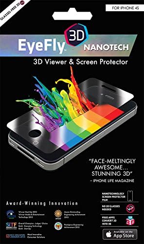 EyeFly3D Nanotech for iPhone 4S - World's first PET (Polyethylene Terephthalate) screen protector which turns an ordinary iPhone 4S screen into a 3D display, without the need for 3D glasses. Fingerprint and Water Resistant.