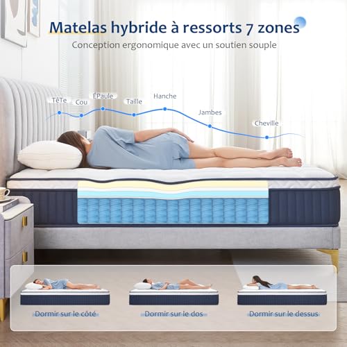 slily Oeko-tex Mattress 120 x 200 x 30 cm Thick Mattress with Independent Sprung Springs and Gel Memory Foam, H3 H4 Firm Breathable 7 Zones Comfort for Adults