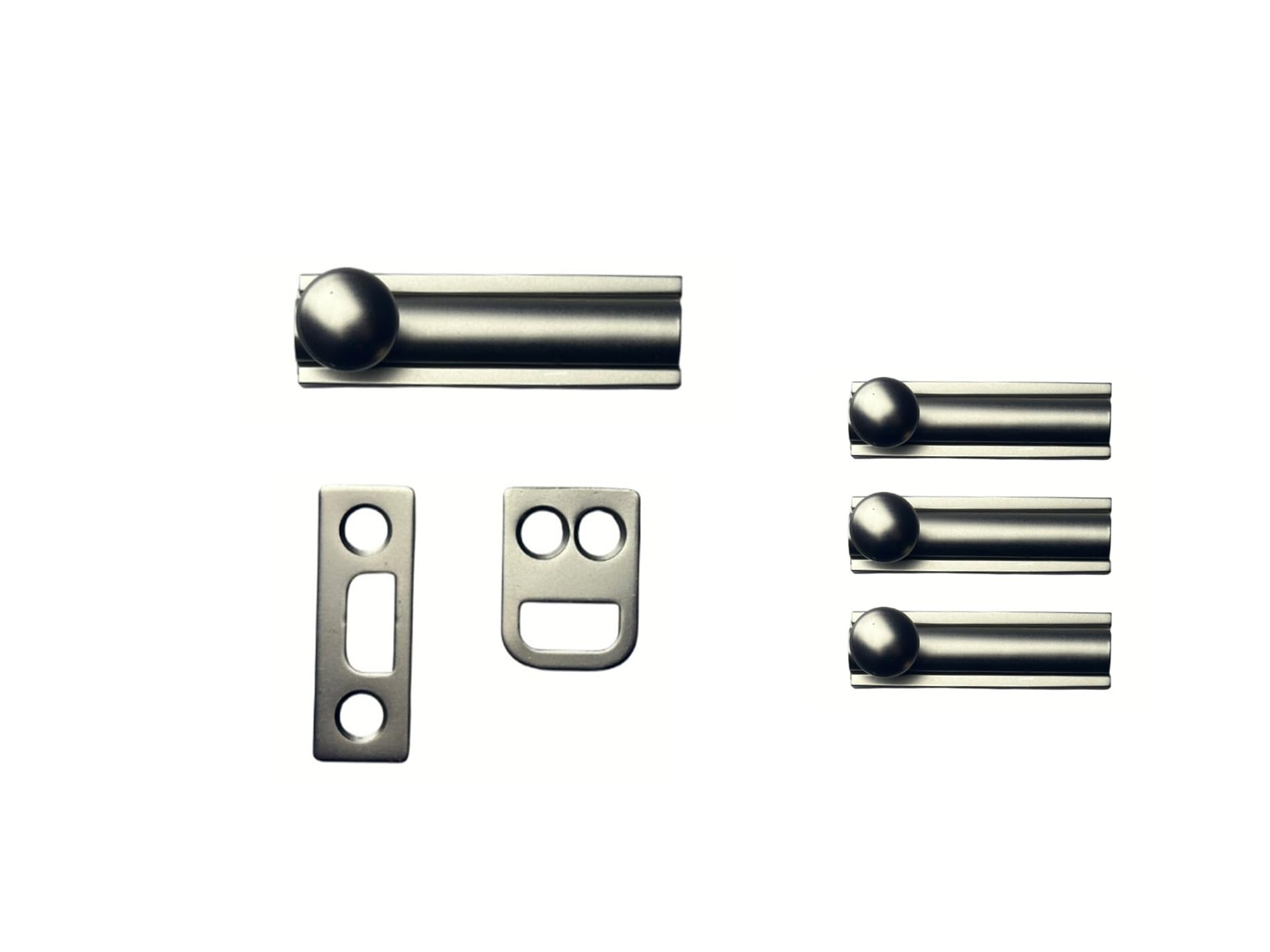 QCAA Solid Brass Surface Bolt, 2", Satin Nickel, 4 Pack, Made in Taiwan