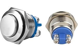 LHAZEMU 6Pcs Push Button Switch- Metal Waterproof and Rustproof Toggle Switch Self-Resetting Threaded Foot One, Normally Open Silver Contacts 16MM Reset(High Round)