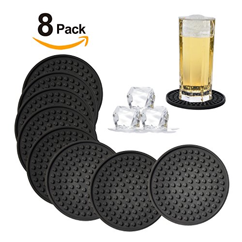 image for Silicone Drink Coasters Set of 8-Deep Tray,Large 4.3 inches Size Prote