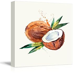 Square Canvas Wall Art - Coconut Watercolor | Fruits Watercolor Art and Illustrations - Giclee Print Gallery Wrap Modern Home Art Ready to Hang - 12x12 inches
