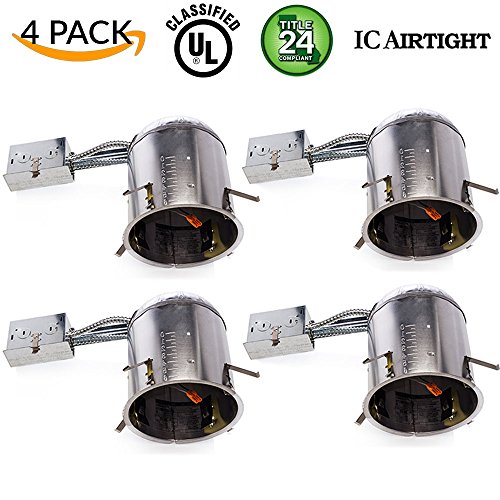 4 PACK – 6″ inch Remodel LED Can Air Tight IC Housing LED Recessed Lighting- UL Listed and Title 24 Certified