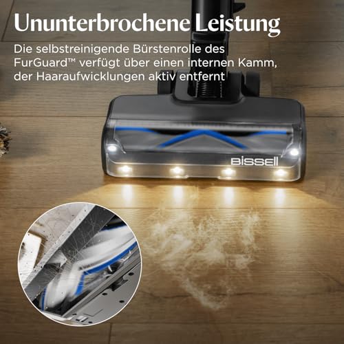 Bissell PowerClean FurGuard, Battery Vacuum Cleaner, 280 W Motor, Self-Cleaning Brush Roll, FurFinder Light, Wireless Vacuum Cleaner, Freestanding, HEPA Filter, 2500 mAh Replacement Battery, 50 min Runtime, 4091N