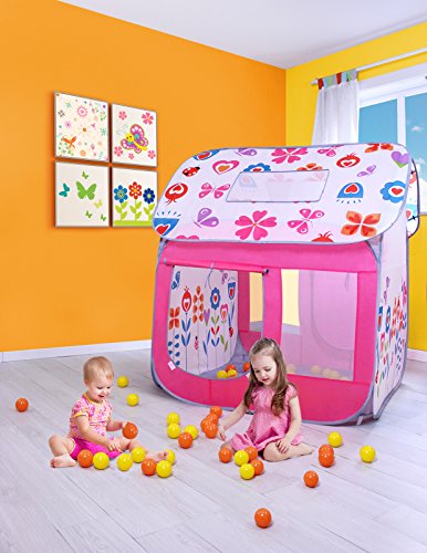 SUGAR Q Breathable Extra Large Portable Folding Pop-Up Flowers Butterfly Play Tent Playhouse Play Hut Ball Pit Pool Toy,Kids Girls/Boy Birthday Gift Party Indoor/Outdoor Non-Toxic/Odor-Free