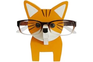 Red Dollar Handmade Wood Carved Animal Eyeglass Holder, Sunglasses Display Stand, Nightstand Home Office Desk Decor, Christmas Holiday New Year Business (Cat)
