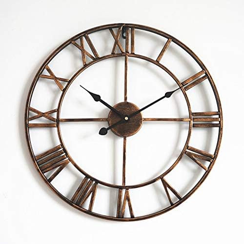 TOPY Vintage Roman Numerals Wall Clocks, Large European Retro Round Open Face Silent Hanging Clock, Indoor Outdoor Home Decorative-Golden 16inch