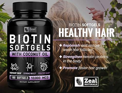 Biotin With Coconut Oil For Hair 10000mcg 180 Softgels Biotin Supplement Biotin Pills For Hair Skin And Nails Vitamins For Women Biotin Capsules For Men Hair Growth 6 Mo Supply In