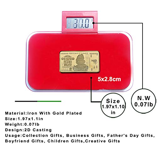 Zimbabwe 100 Trillion Dollars Gold Foil Plated Bullion Gold Bar, A Unique Gift for Zimbabwe Collectors, Men, Boyfriend, Father, Colleague, Workers, Friends
