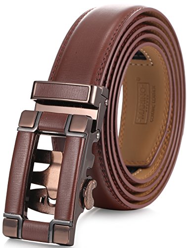 Marino Ratchet Click Belts for Men - Mens Comfort Genuine Leather Dress Belt - with Automatic Buckle, Enclosed in an Elegant Gift Box - Brown - Adjustable from 38" to 54" Waist