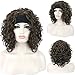 Kalyss Women's Short Curly Medium Brown Synthetic Hair Wig with Black Headband Wigs
