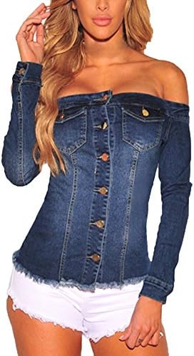 Teresamoon Off Shoulder Blouses Women Denim Button Casual Tops