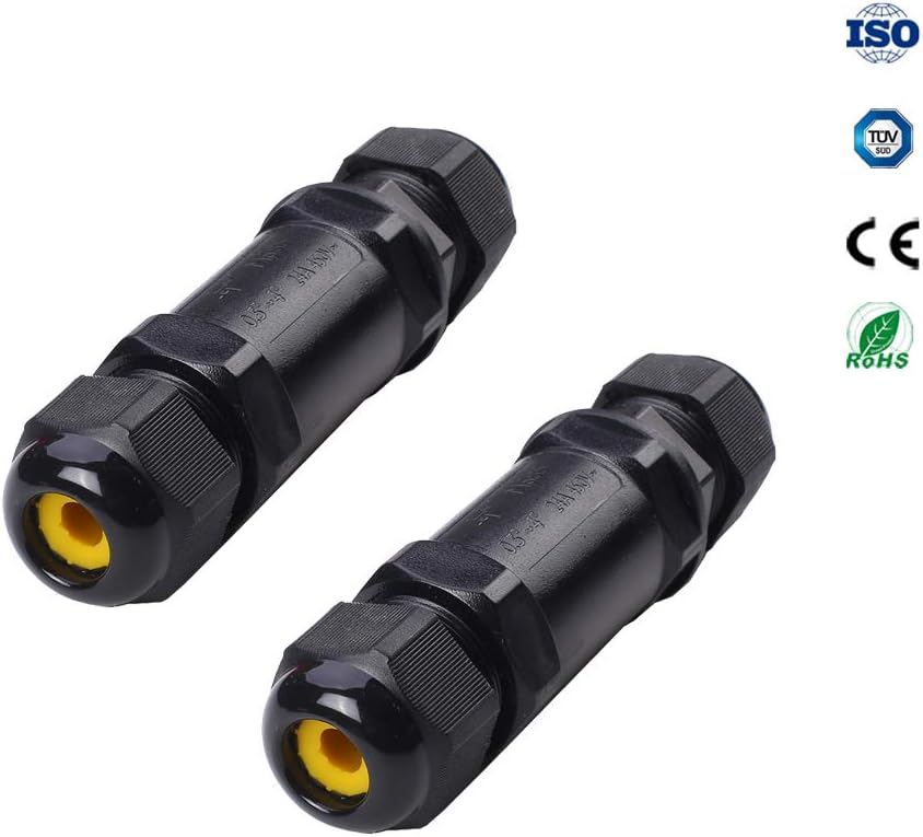 AROC IP68 Waterproof Junction Box Outdoor Electrical Cable Connector External Sleeve Coupler 3 Pin 24A 450V (for Cable with 10-14mm Diameter) (Pack of 2)