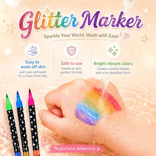 Zaztytoy Acrylic Glitter Markers 72 Colors, 36 Double-Ended Markers Kit with 2 Coloring Books, Painting Stone and DIY Bag, for Wood, Ceramic, Paper and Canvas