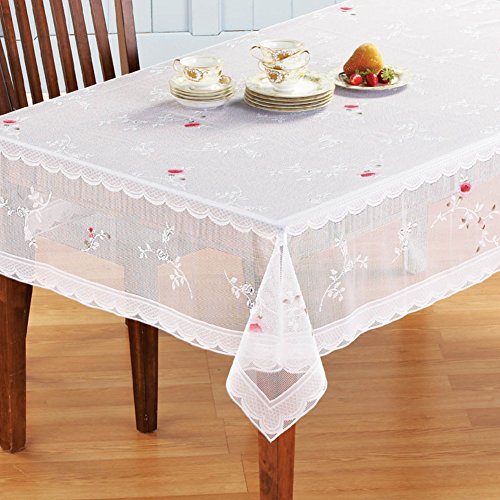 Collections Etc Embroidered Floral Rose Lace Tablecloth Linens
