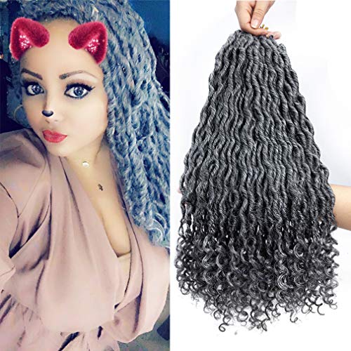 6 Pcs/Lot 20 Inch Grey Wavy Faux Locs Crochet Hair Deep Wave Braiding Hair with Curly Ends Crochet Goddess Locs Twist Hair Curly Wavy Synthetic Braiding Hair Extensions