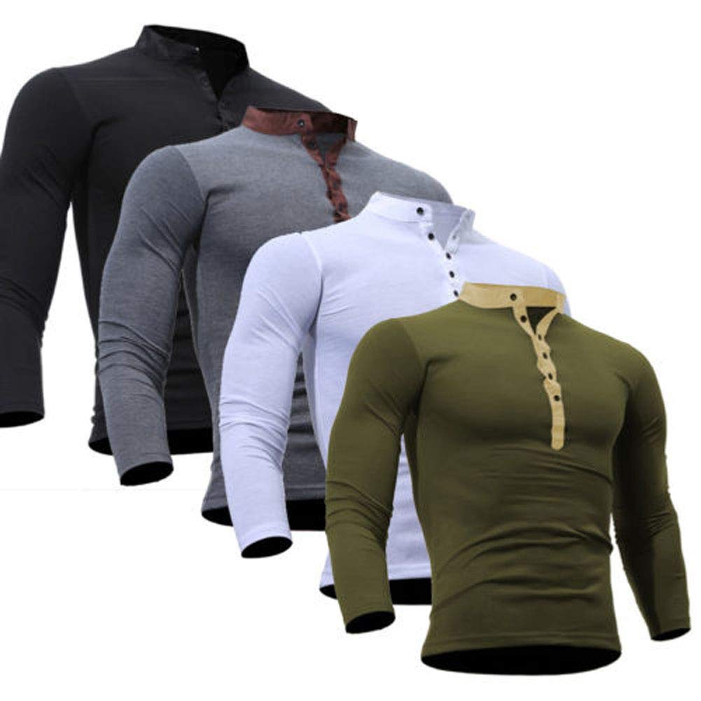 SUNSIOM Mens Casual Slim Fit Basic Henley Long Sleeve T-Shirt Plain Top Tee