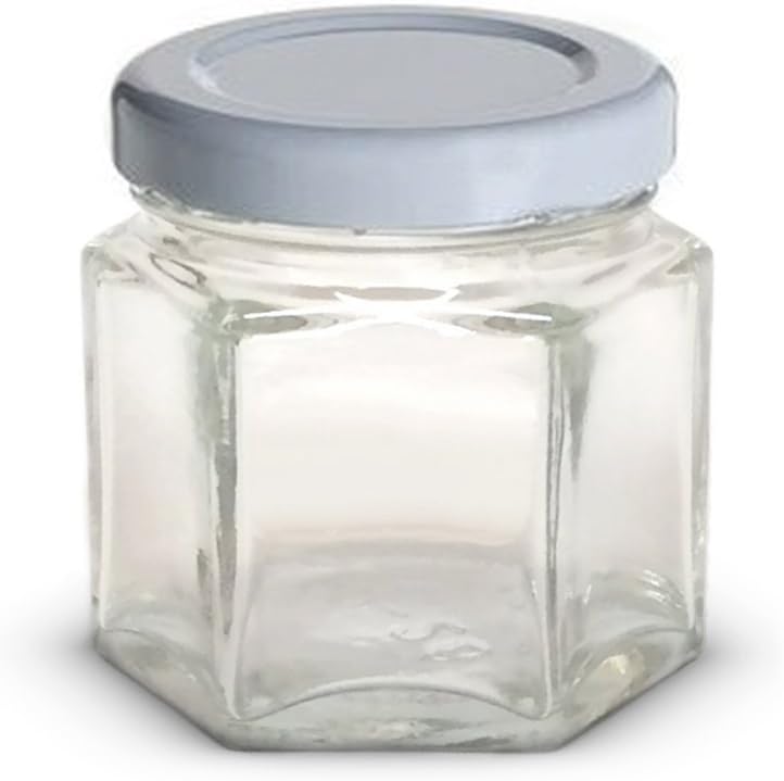 1.5 oz Hexagon Mini Glass Jars with GOLD Lids and Labels (Pack of 24): Kitchen & Dining