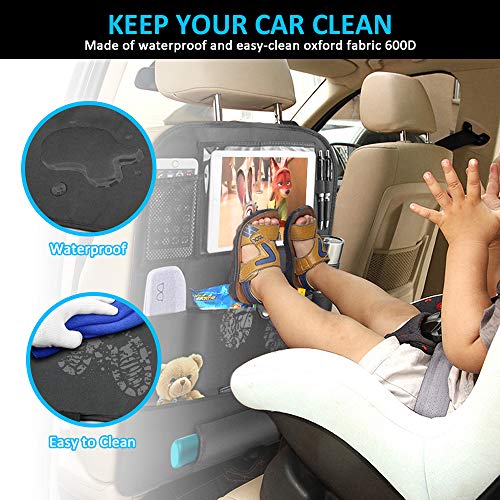 STOON Backseat Car Organizer, Car Seat Organizer with 4 USB Charge Ports & 11" Touch Screen Tablet Holder & 6 Storage Pockets, Back Seat Car Organizer for Kids, Road Travel Accessories Kick Mats