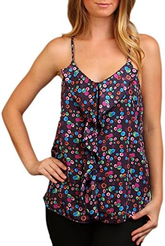 Women's Navy V Neck Ruffled Top Spaghetti Strap Razorback Blouse