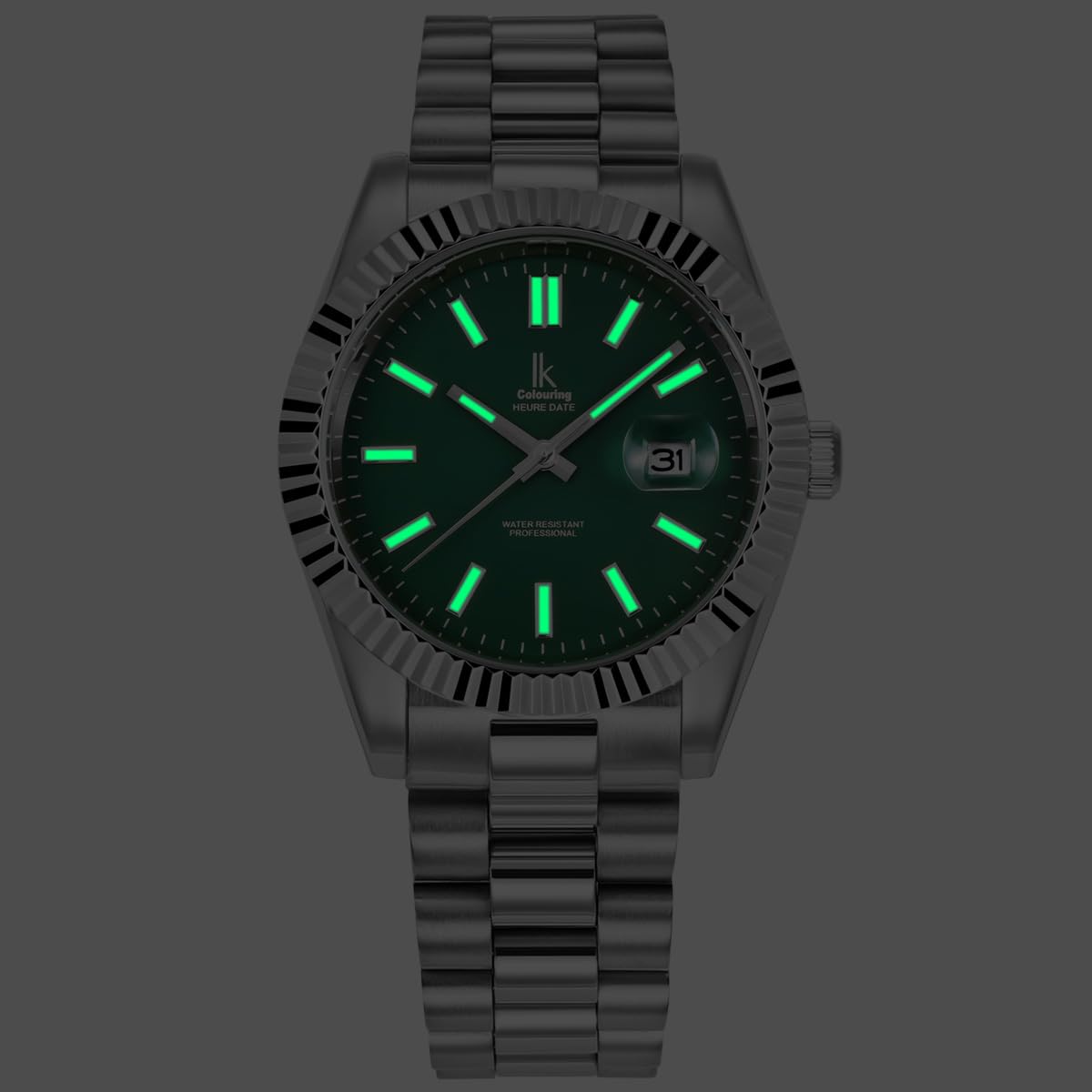 Alienwork IK Watch Men Women Calendar Metal Bracelet