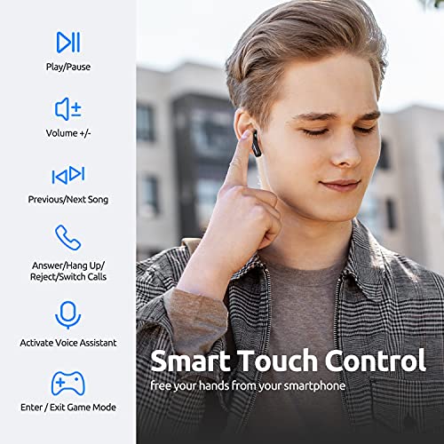Truefree T1 True Wireless Earbuds Bluetooth 5.0 Headphones in-Ear, 4 Mics, 12.5mm Dual Driver, 60ms Low-Latency Game Mode, Deep Bass, Touch Control, 30H Playtime, 3 Size Earbuds, Stereo Earphones