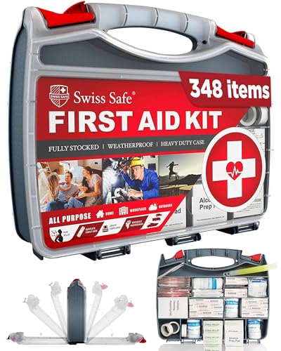 Swiss Safe 2-In-1 Erste-Hilfe-Kit (348-teilig) 'Double-Sided Hard' + Bonus 32-Piece Mini Kit: Perfekt für Haus und Sicherheit am Arbeitsplatz [50 Person Kit]