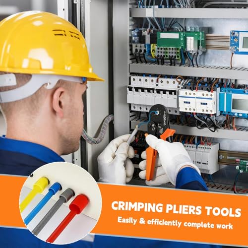 Crimping Tool Electrical Terminals with 1250 Pieces Terminals, Self-Adjusting Crimping Tool with Ratchet 0.25-10 mm², Professional Crimping Pliers, Electrician Tool Kit for Electrical Cables