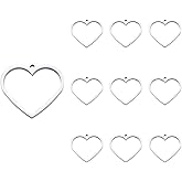 Pandahall 10Pcs Stainless Steel Heart Shape Open Back Bezel Pendants 26x30x3mm Bezel Hollow Mold Pressed Flower Charms with Loop for DIY UV Resin Jewelry Making
