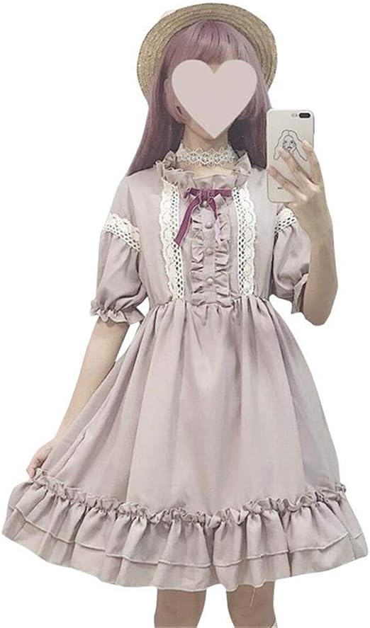 Amazon リングルー ロリータ ワンピース ゴスロリ ワンピース コスプレ 森ガール Lolita 大きいサイズ 女装 ゴシック ロリータ服 半袖 学生服 ドレス お嬢様 かわいい フリル ゆったり ガーリー 通勤 蝶結び セット グレー F コスプレ 仮装 通販