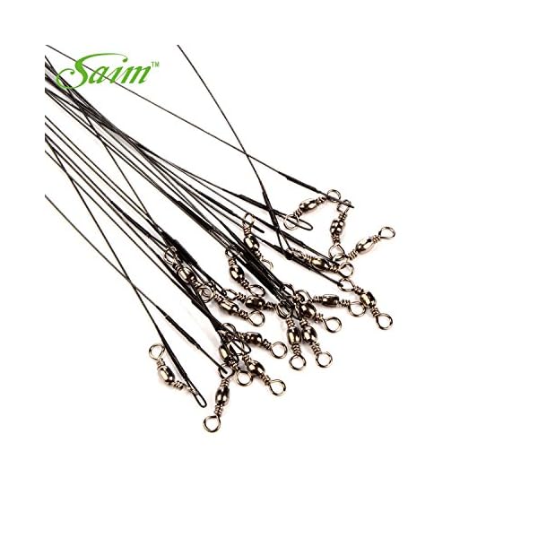 Saim-72-Pcs-Fishing-Leader-line-Wire-Soft-Plastic-Coated-Stainless-Steel-Wires-With-8Shape-Ring-and-Connector-Black