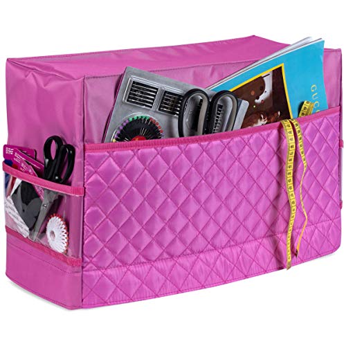 Sewing Machine Cover with 3 Convenient Pockets - Protective Quilted Dust Cover Pro - Universal for Most Standard Singer & Brother Machines | Rodi's (Pink)