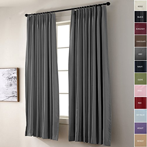 Firsthomer Blackout Classic Solid Grey Room Darkening Double